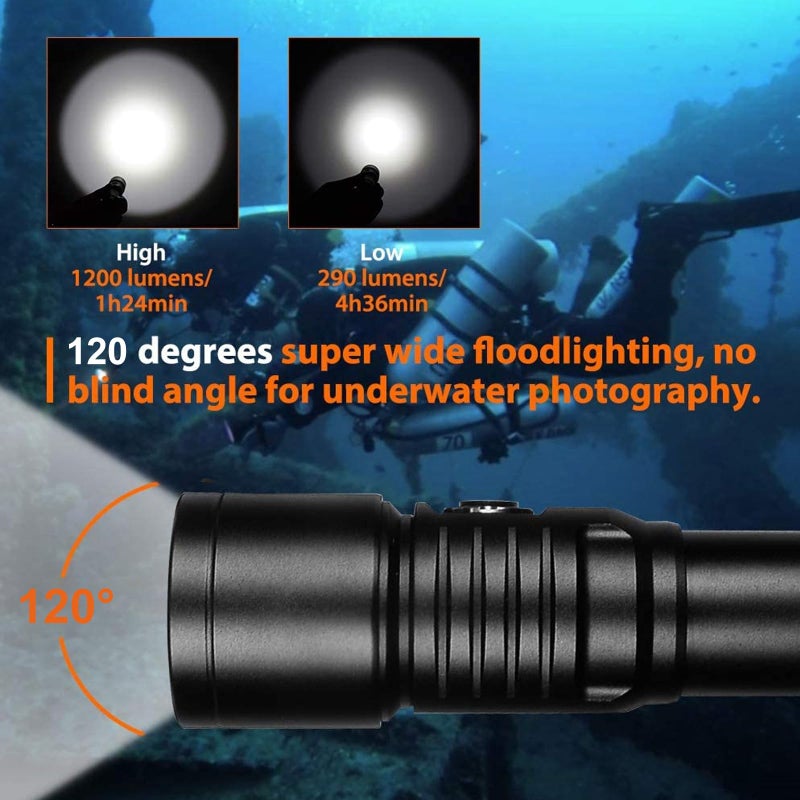 ORCATORCH D530V 1200 Lumens Underwater Video Light, 120Â° Super Wide Beam Dive Flashlight, 2 Modes with ZJ18 Ball Joint, IP68 Waterproof (150m) for Scuba Diving Photography/Videography - Image 2
